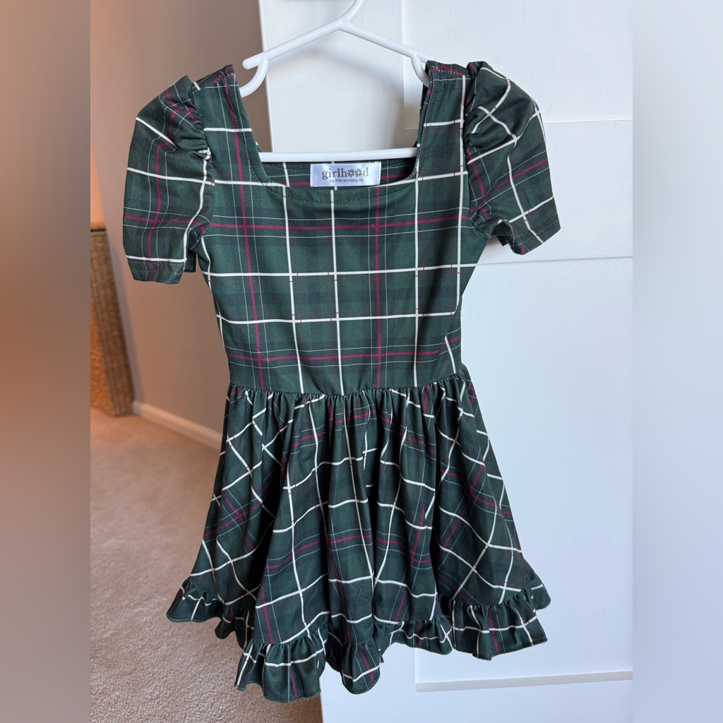 Girlhood (Little Stocking Company) Plaid Ruffle Hem Holiday Kids Dress 2t